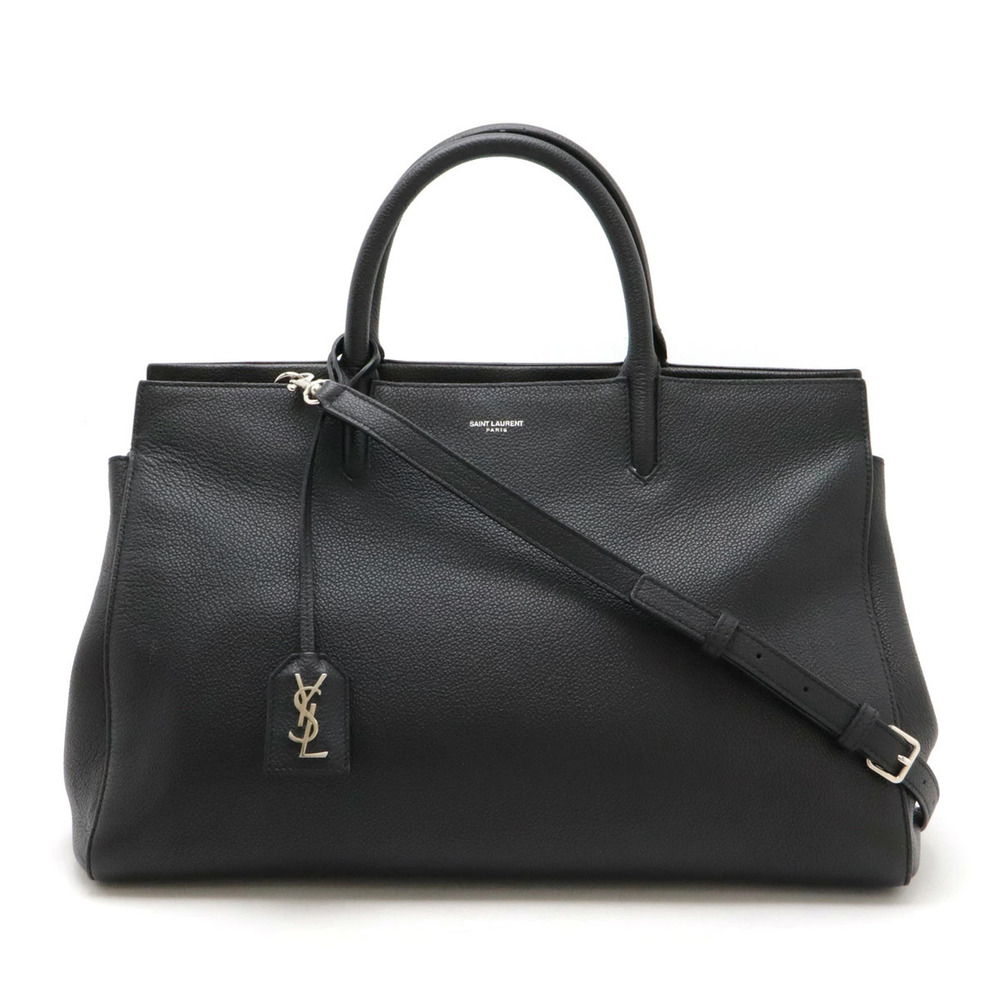 SAINT LAURENT PARIS YSL Yves Cabas Rive Gauche Handbag Shoulder Leather Black